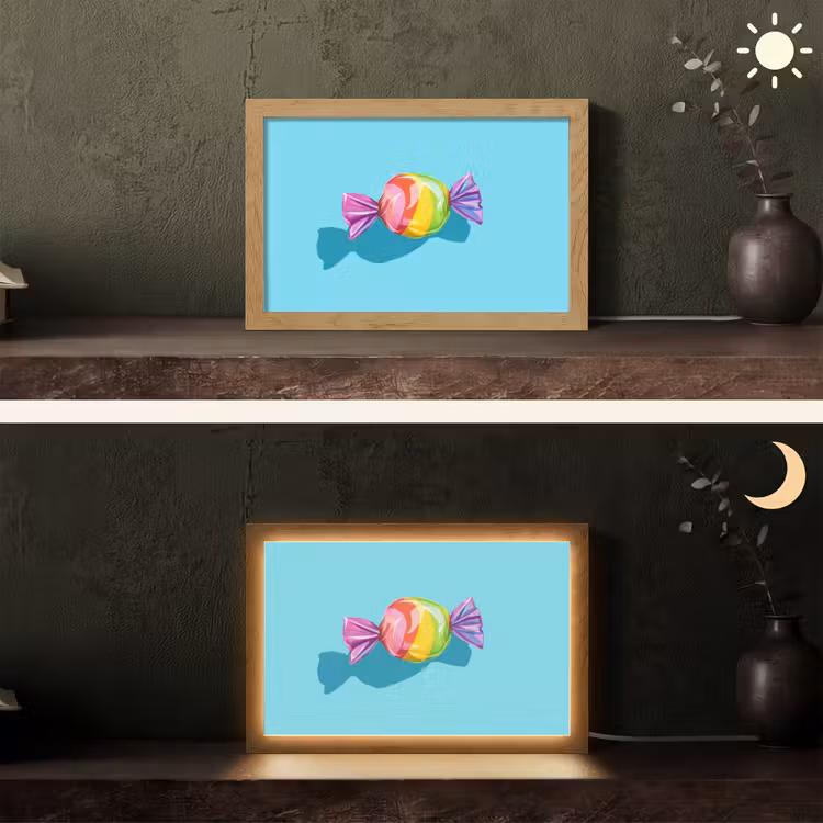 Blauw - Snoep - Regenboog Light Box met kabel (Tafellamp) klein -sfeer3