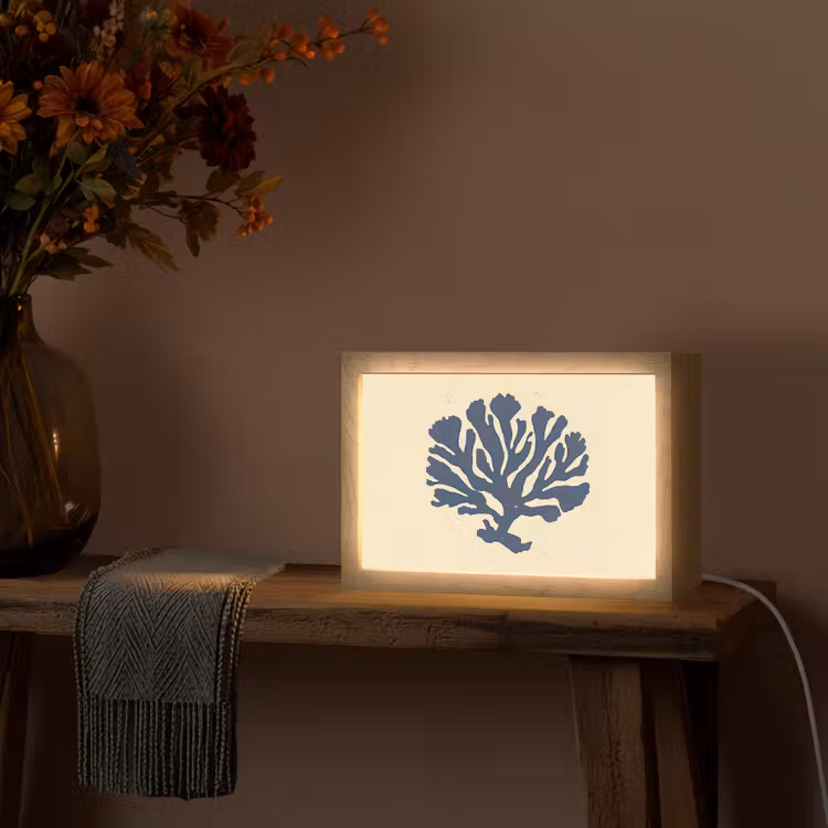 Blauw koraal - Vertakkingen - Beige Light Box met kabel (Tafellamp) klein -sfeer4