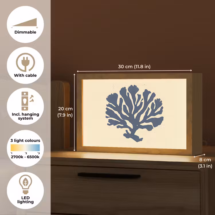 Blauw koraal - Vertakkingen - Beige Light Box met kabel (Tafellamp) klein -USP_EN