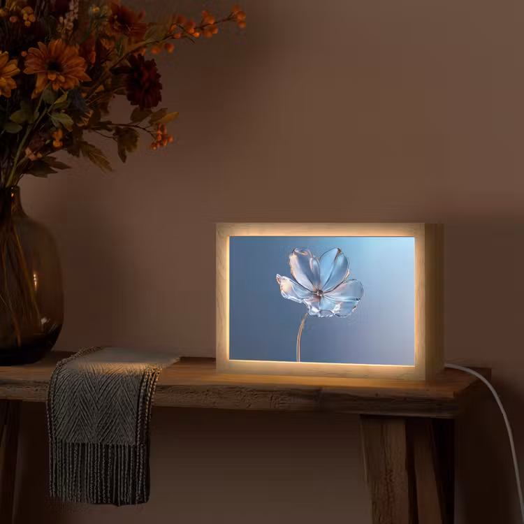 Blauw - Bloem - Glazen - Sierlijk Light Box met kabel (Tafellamp) klein -sfeer4