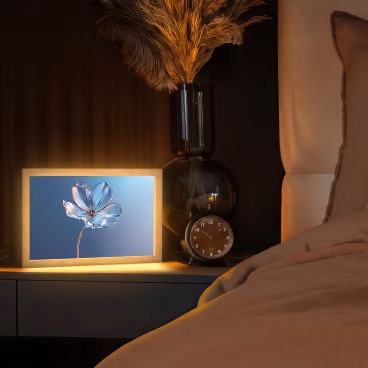 Blauw - Bloem - Glazen - Sierlijk Light Box met kabel (Tafellamp) klein -sfeer1