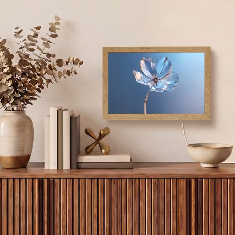 Blauw - Bloem - Glazen - Sierlijk Light Box met kabel (Tafellamp) klein -sfeer2