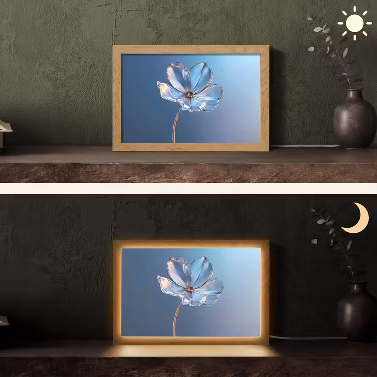 Blauw - Bloem - Glazen - Sierlijk Light Box met kabel (Tafellamp) klein -sfeer3