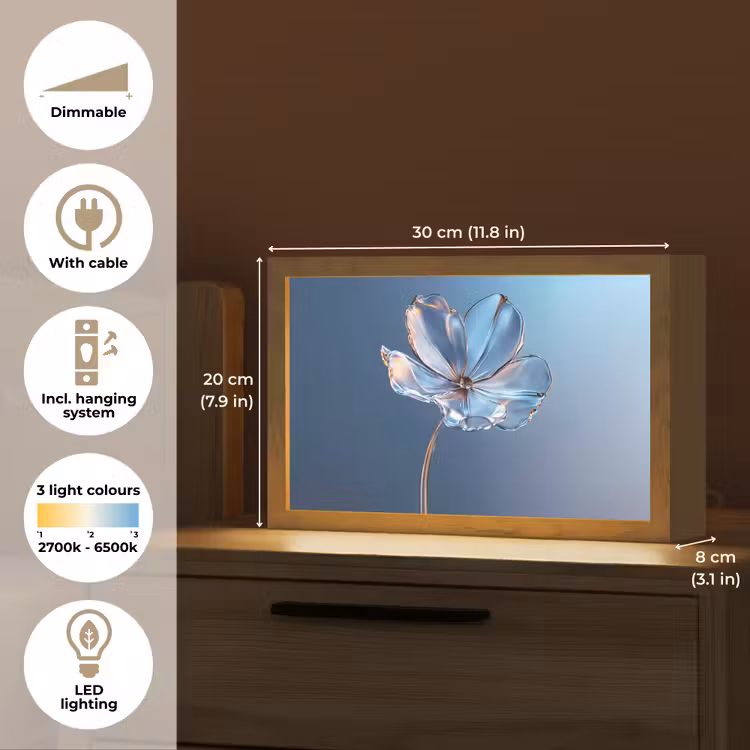 Blauw - Bloem - Glazen - Sierlijk Light Box met kabel (Tafellamp) klein -USP_EN