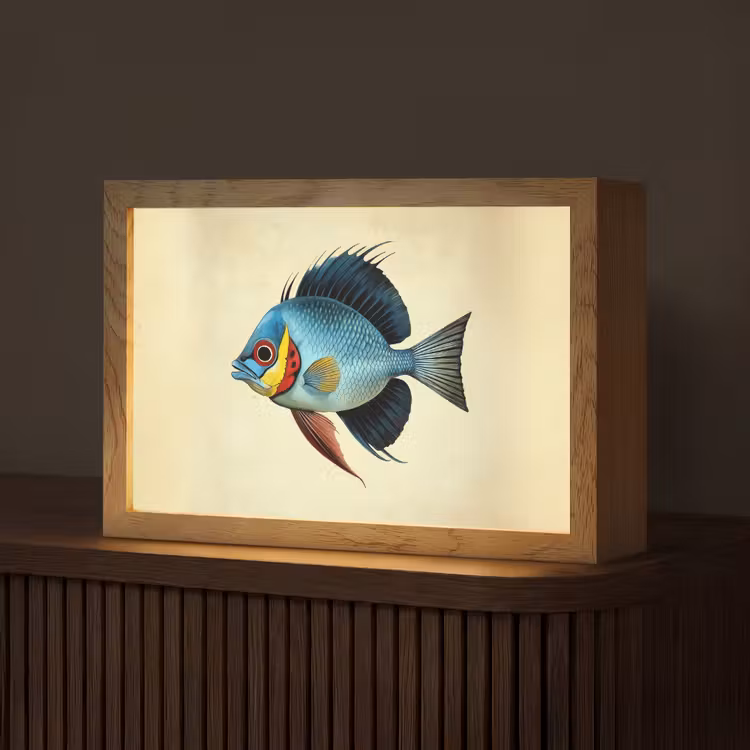 Blauw - Kieuwen - Vis - Illustratie Light Box met kabel (Tafellamp) klein -z3d_website