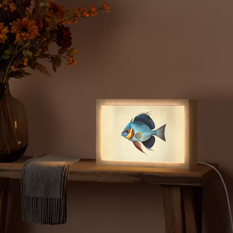 Blauw - Kieuwen - Vis - Illustratie Light Box met kabel (Tafellamp) klein -sfeer4