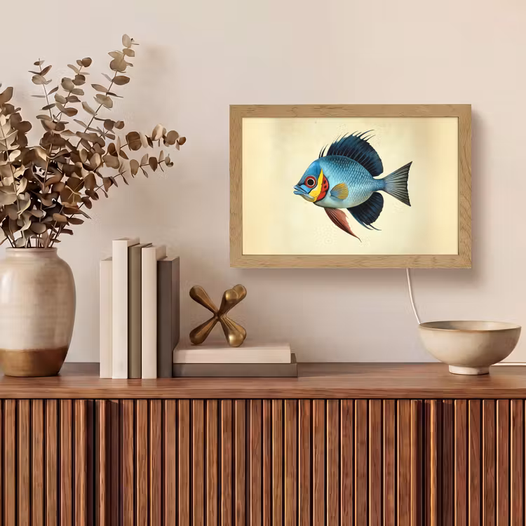 Blauw - Kieuwen - Vis - Illustratie Light Box met kabel (Tafellamp) klein -sfeer2