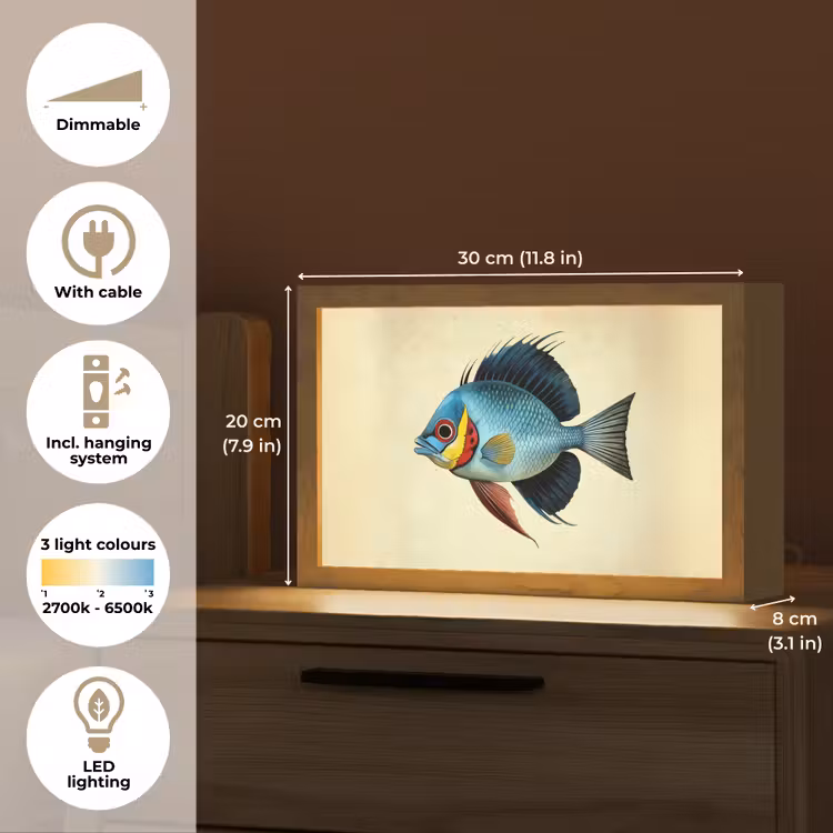 Blauw - Kieuwen - Vis - Illustratie Light Box met kabel (Tafellamp) klein -USP_EN