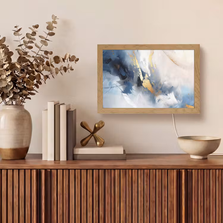 Blauw - Modern - Marmer - Abstract - Goud Light Box met kabel (Tafellamp) klein -sfeer2
