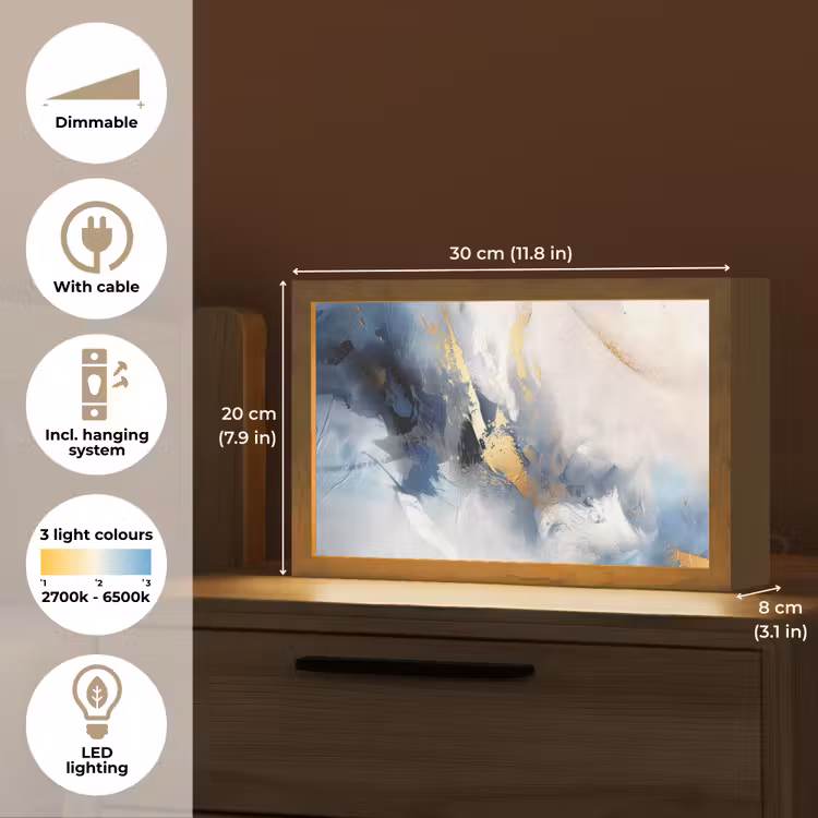 Blauw - Modern - Marmer - Abstract - Goud Light Box met kabel (Tafellamp) klein -USP_EN