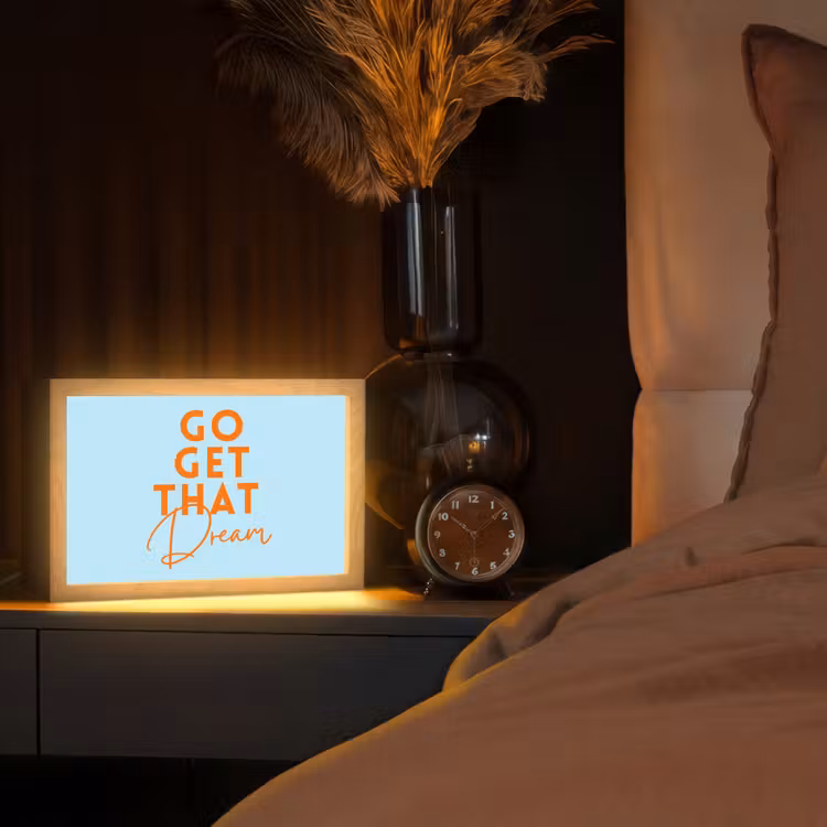 Blauw - Oranje - Tekst Light Box met kabel (Tafellamp) klein -sfeer1