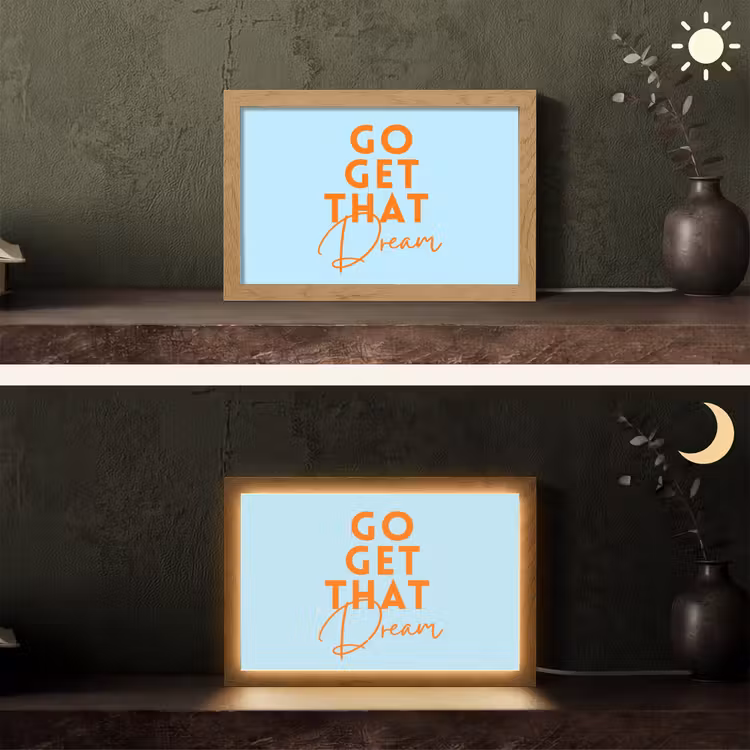 Blauw - Oranje - Tekst Light Box met kabel (Tafellamp) klein -sfeer3
