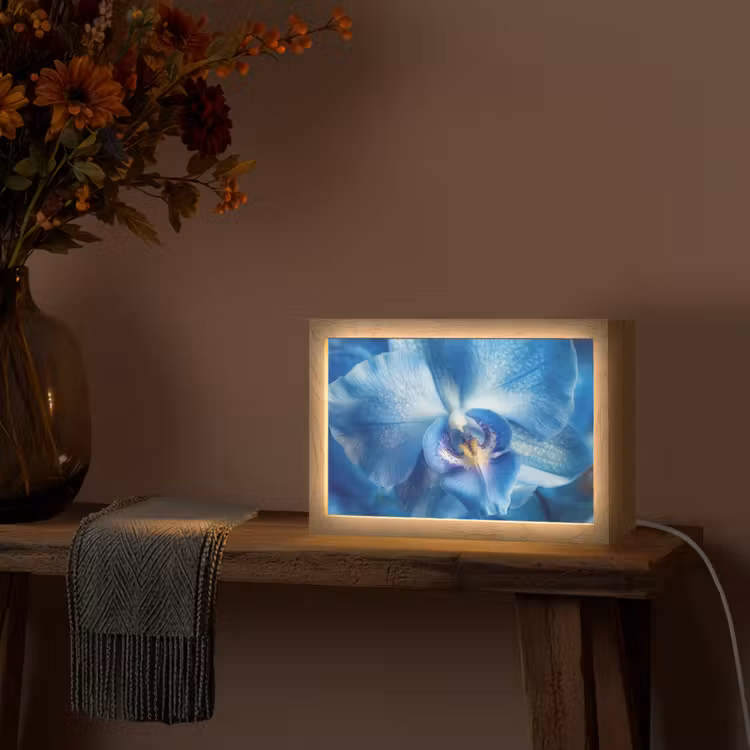 Blauw - Orchidee - Elegeant Light Box met kabel (Tafellamp) klein -sfeer4