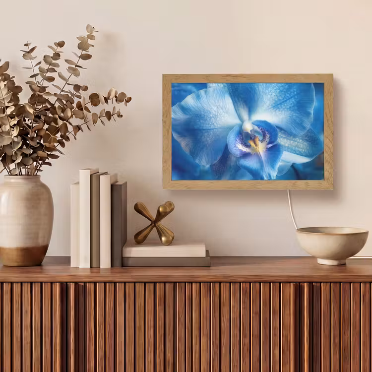 Blauw - Orchidee - Elegeant Light Box met kabel (Tafellamp) klein -sfeer2