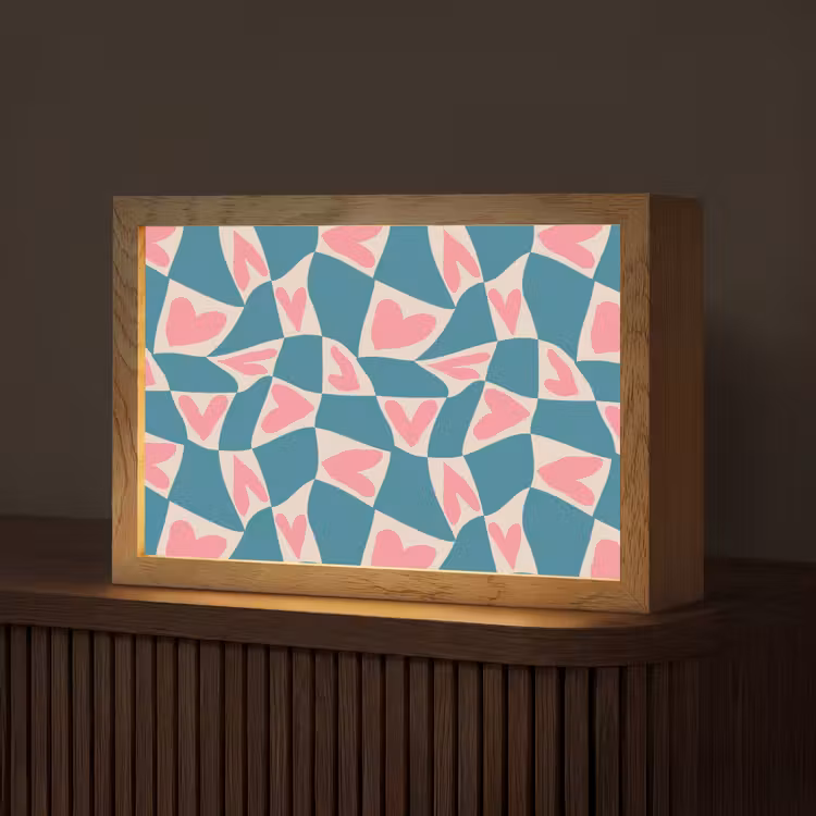 Blauw - Vlakken - Patroon - Hartjes Light Box met kabel (Tafellamp) klein 924 -z3d_website