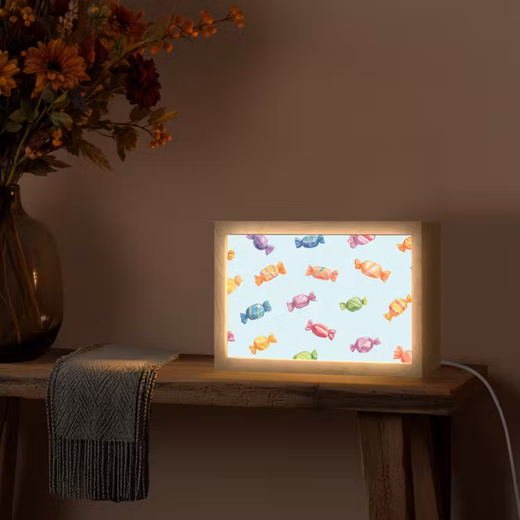 Blauw - Patroon - Snoep Light Box met kabel (Tafellamp) klein -sfeer4