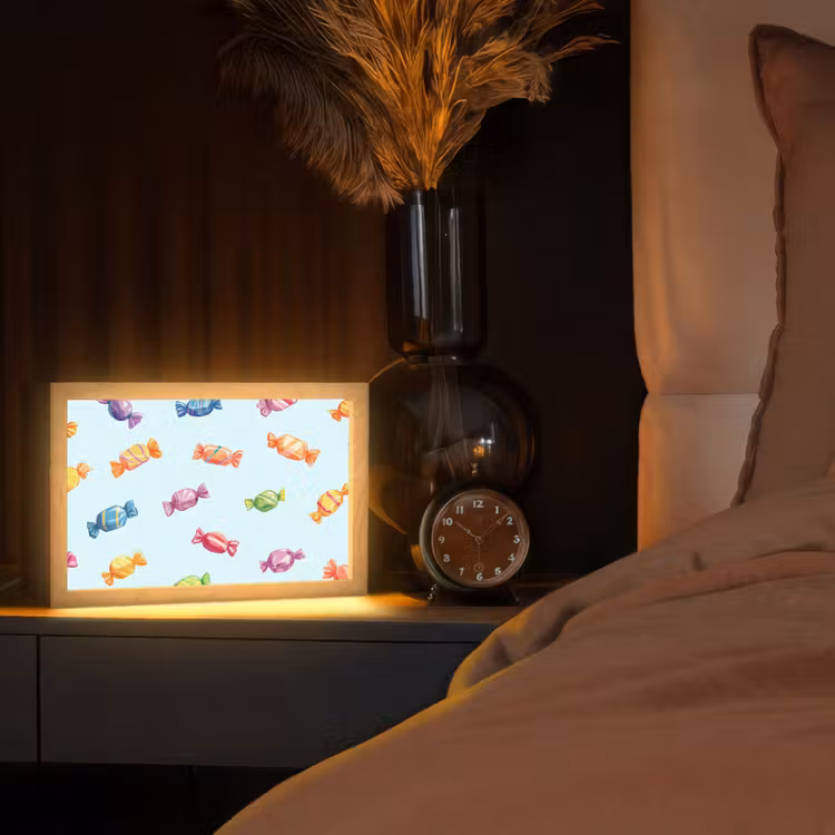 Blauw - Patroon - Snoep Light Box met kabel (Tafellamp) klein -sfeer1