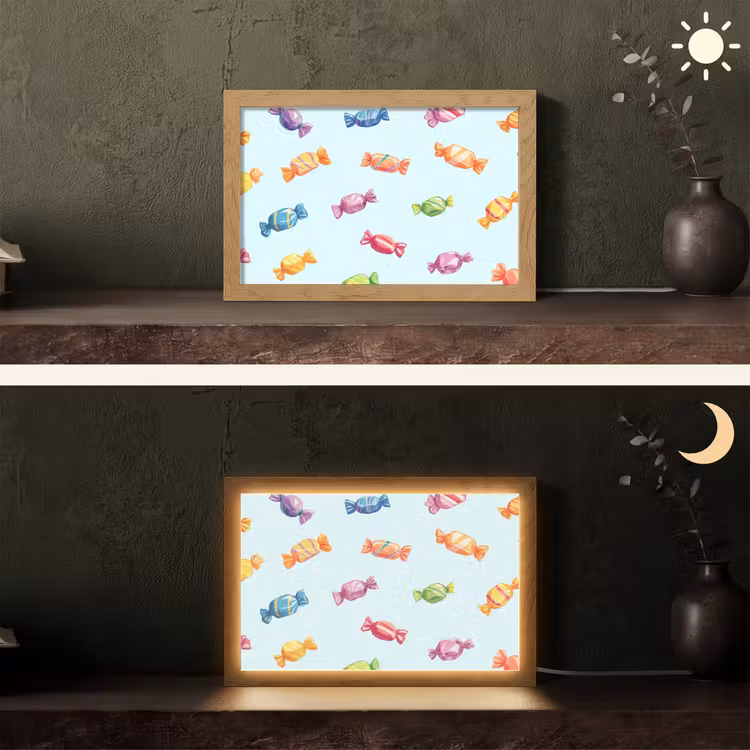 Blauw - Patroon - Snoep Light Box met kabel (Tafellamp) klein -sfeer3
