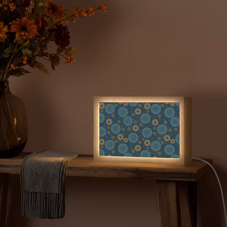 Blauw - Patroon - Retro Light Box met kabel (Tafellamp) klein 924 -sfeer4