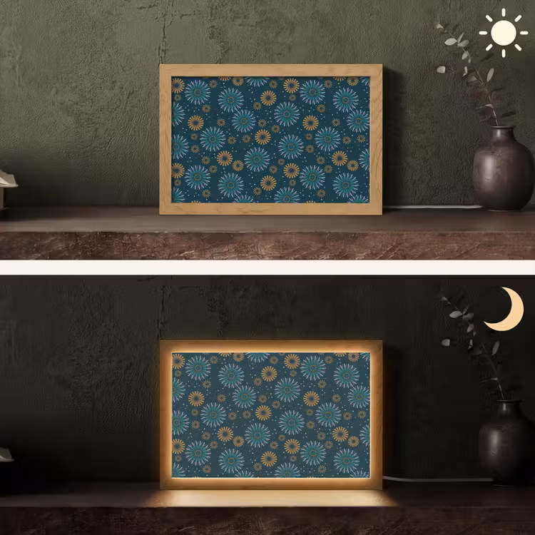 Blauw - Patroon - Retro Light Box met kabel (Tafellamp) klein 924 -sfeer3