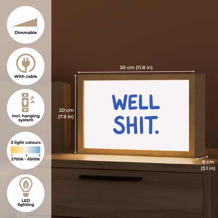 Blauw - Quote - Wit Light Box met kabel (Tafellamp) klein -USP_EN