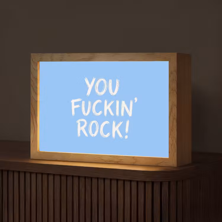 Blauw - Wit - You fuckin rock Light Box met kabel (Tafellamp) klein -z3d_website