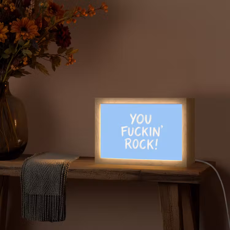Blauw - Wit - You fuckin rock Light Box met kabel (Tafellamp) klein -sfeer4