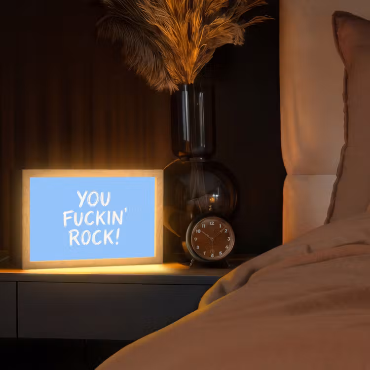 Blauw - Wit - You fuckin rock Light Box met kabel (Tafellamp) klein -sfeer1