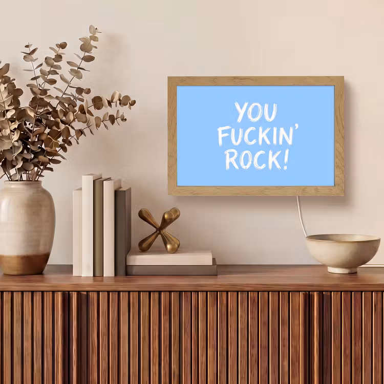 Blauw - Wit - You fuckin rock Light Box met kabel (Tafellamp) klein -sfeer2