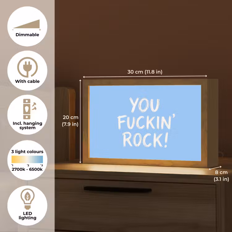 Blauw - Wit - You fuckin rock Light Box met kabel (Tafellamp) klein -USP_EN