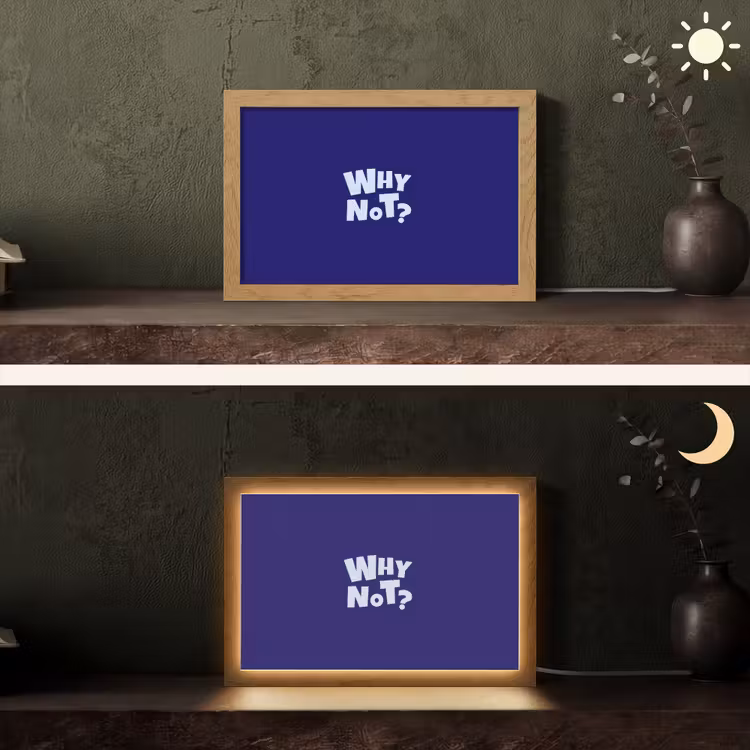 Blauw - Why not - Minimalistisch Light Box met kabel (Tafellamp) klein -sfeer3