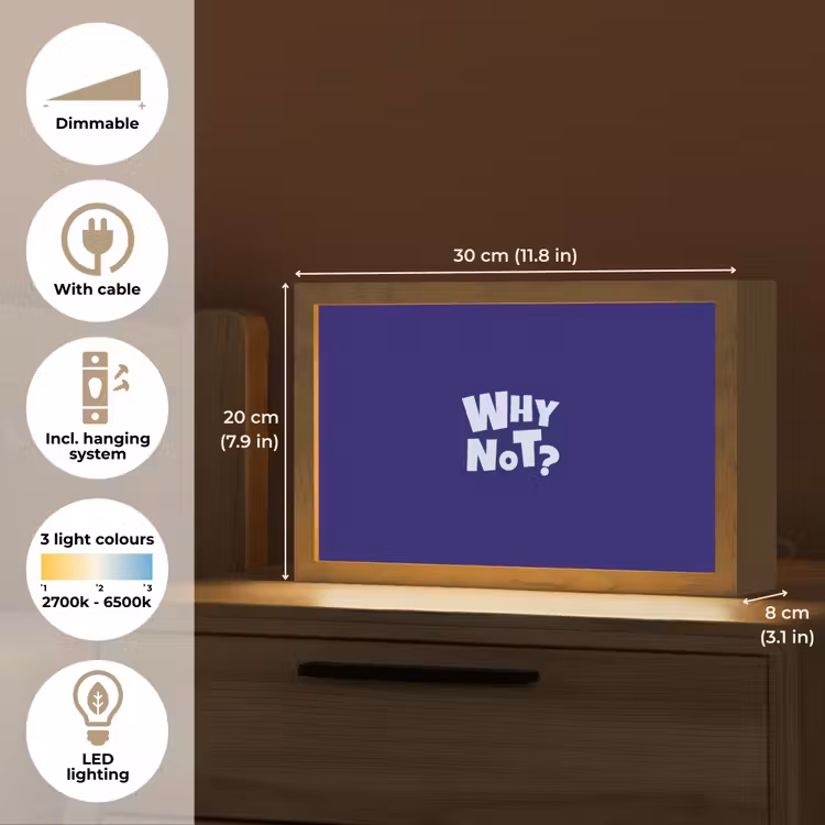 Blauw - Why not - Minimalistisch Light Box met kabel (Tafellamp) klein -USP_EN