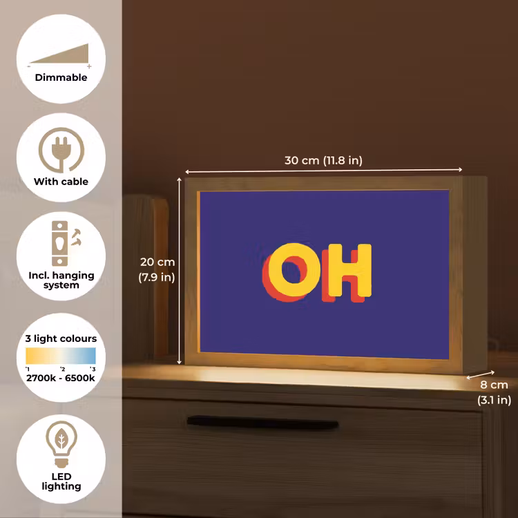 Blauw - Geel - OH - Schaduw Light Box met kabel (Tafellamp) klein -USP_EN