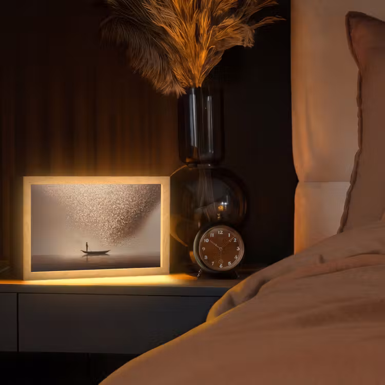 Bootje - Blaadjes - Goud - Water Light Box met kabel (Tafellamp) klein -sfeer1