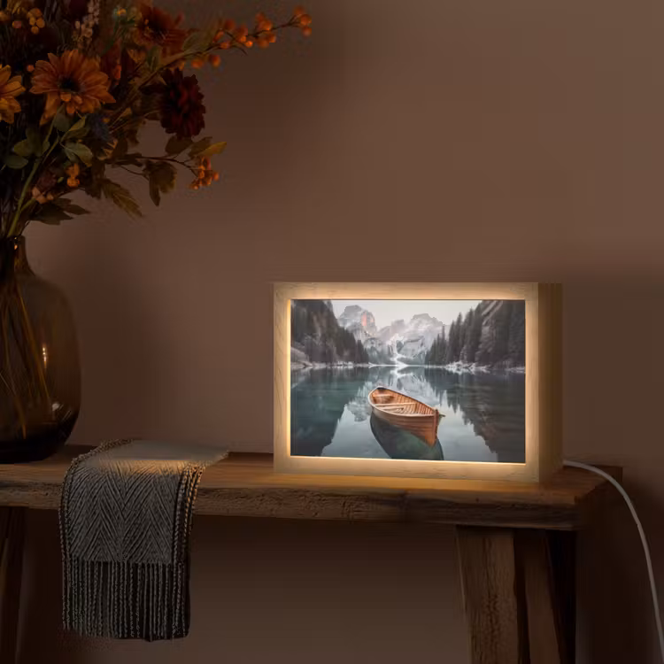 Boot - Bergen - Natuur - Water Light Box met kabel (Tafellamp) klein -sfeer4