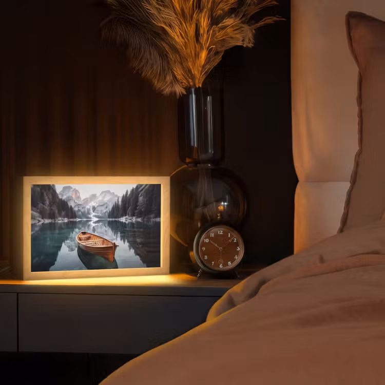 Boot - Bergen - Natuur - Water Light Box met kabel (Tafellamp) klein -sfeer1