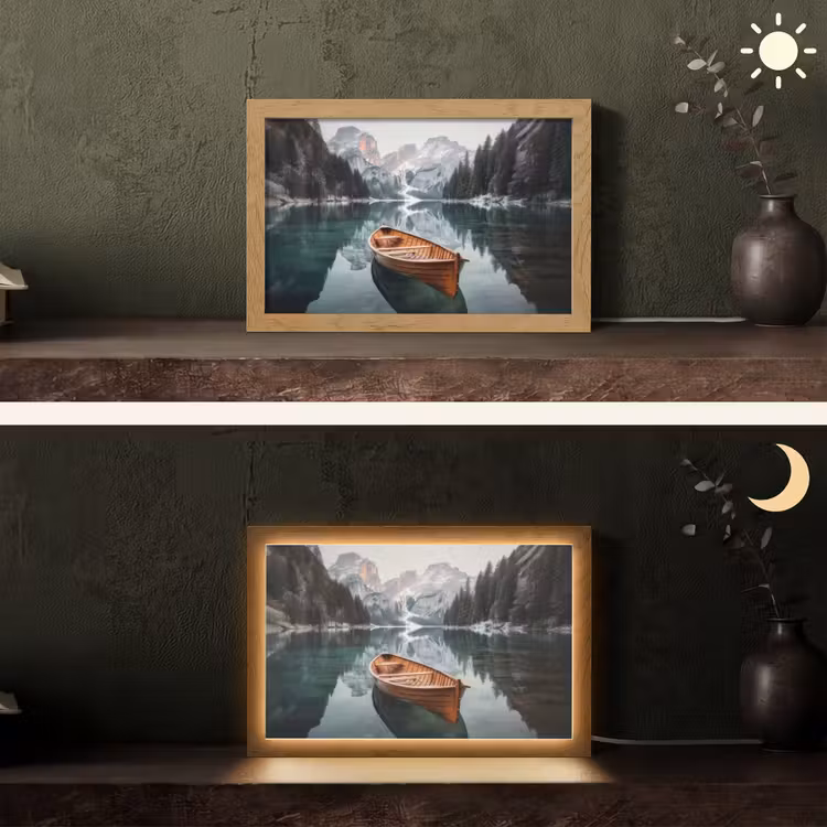 Boot - Bergen - Natuur - Water Light Box met kabel (Tafellamp) klein -sfeer3