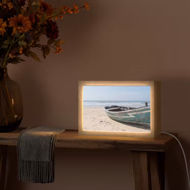 Boot - Zandstrand - Zee Light Box met kabel (Tafellamp) klein -sfeer4