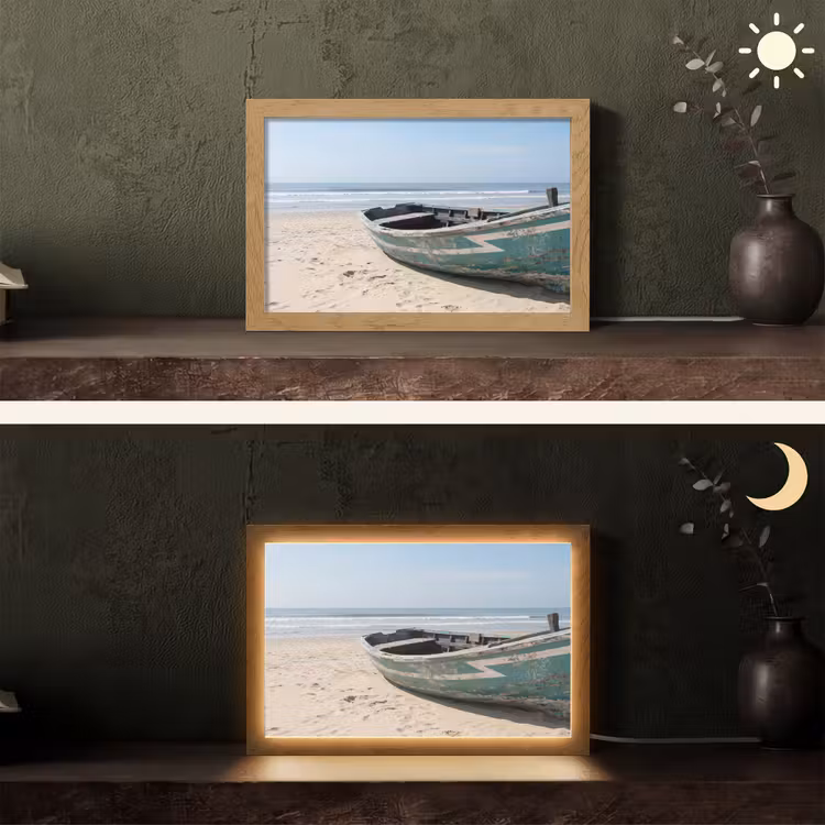 Boot - Zandstrand - Zee Light Box met kabel (Tafellamp) klein -sfeer3
