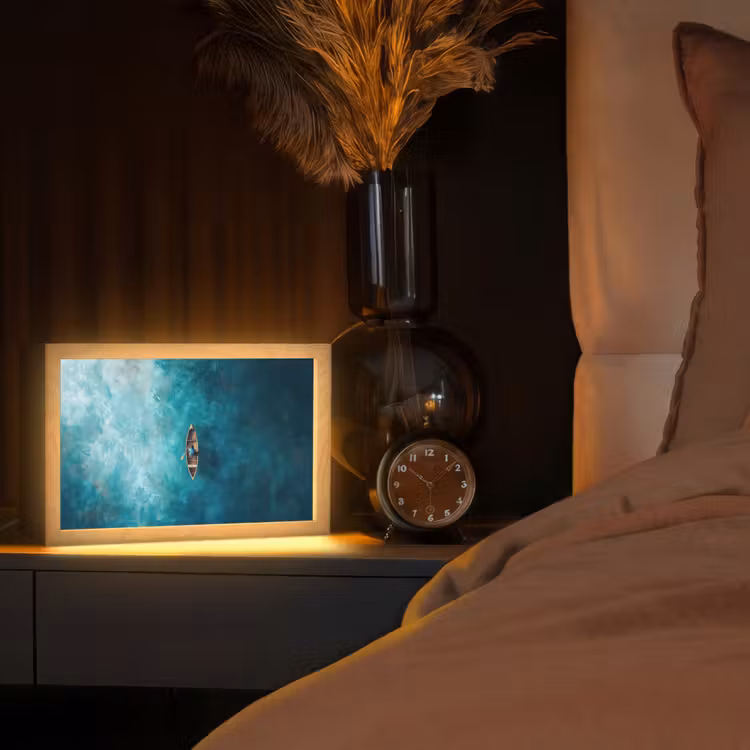 Bootje - Water - Blauw Light Box met kabel (Tafellamp) klein -sfeer1