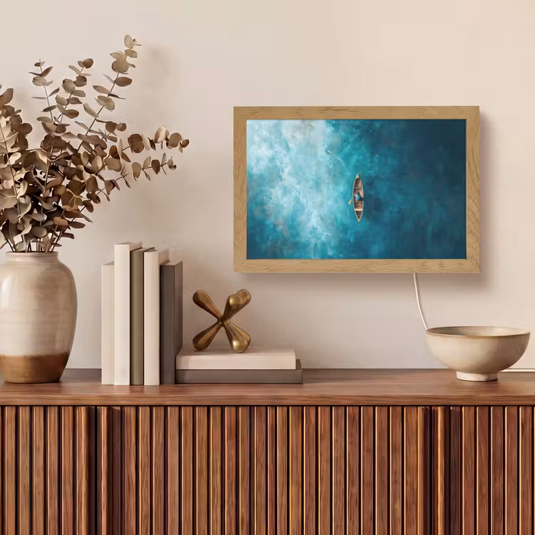 Bootje - Water - Blauw Light Box met kabel (Tafellamp) klein -sfeer2
