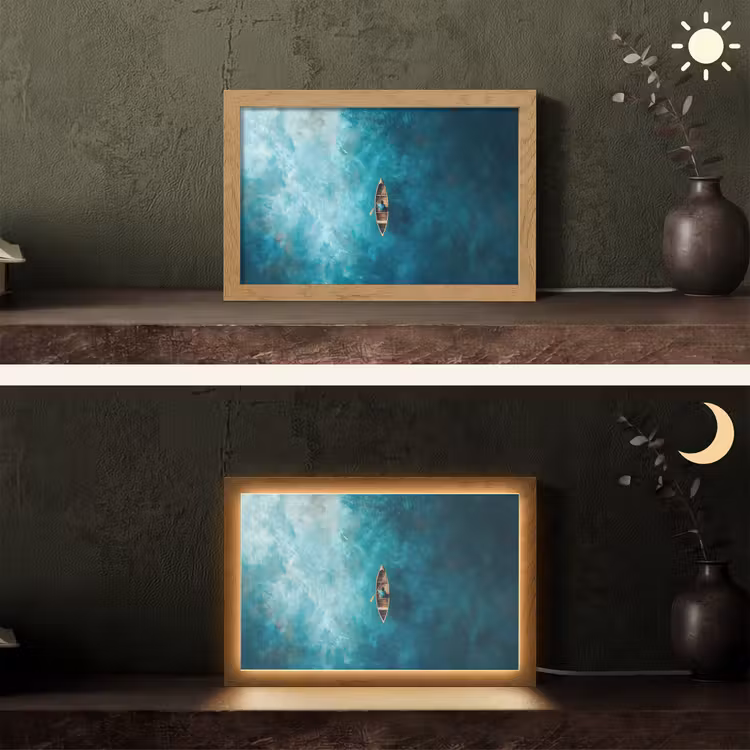 Bootje - Water - Blauw Light Box met kabel (Tafellamp) klein -sfeer3