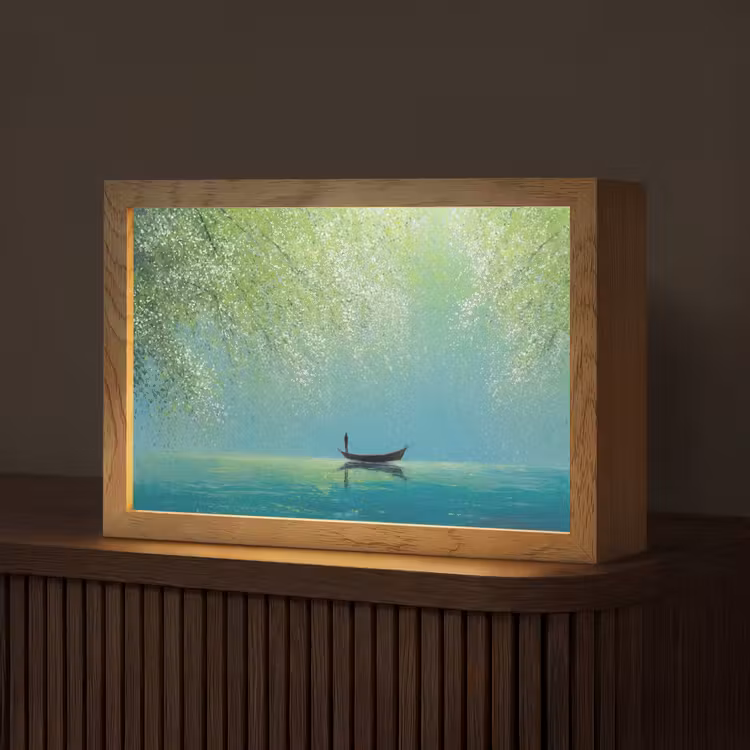 Bootje - Water - Bladeren - Bloesems Light Box met kabel (Tafellamp) klein -z3d_website