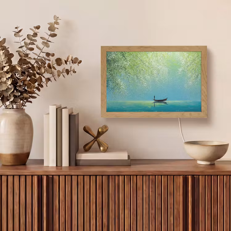 Bootje - Water - Bladeren - Bloesems Light Box met kabel (Tafellamp) klein -sfeer2