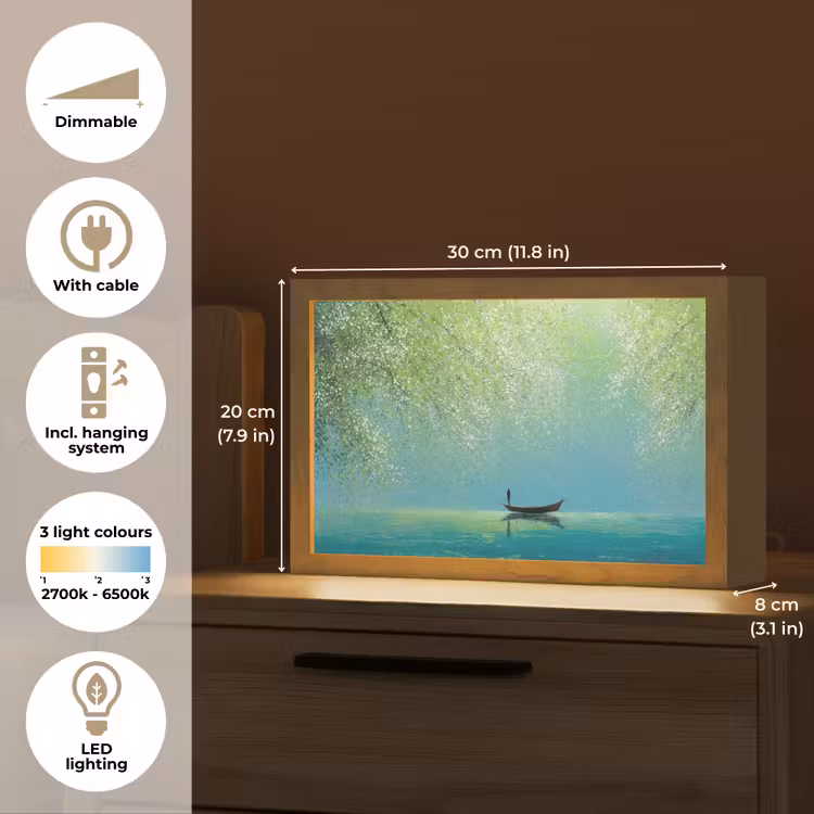 Bootje - Water - Bladeren - Bloesems Light Box met kabel (Tafellamp) klein -USP_EN