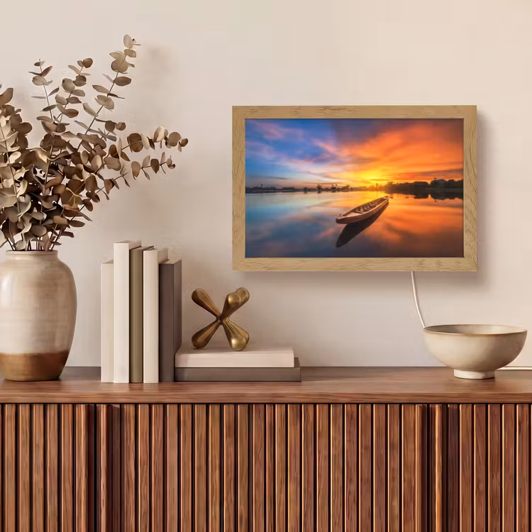 Boot - Water - Zonsondergang - Oranje - Water Light Box met kabel (Tafellamp) klein -sfeer2