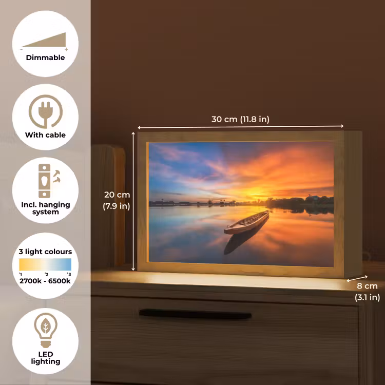 Boot - Water - Zonsondergang - Oranje - Water Light Box met kabel (Tafellamp) klein -USP_EN