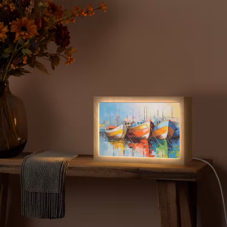Boten - Kunst - Kleuren - Schilderij Light Box met kabel (Tafellamp) klein -sfeer4