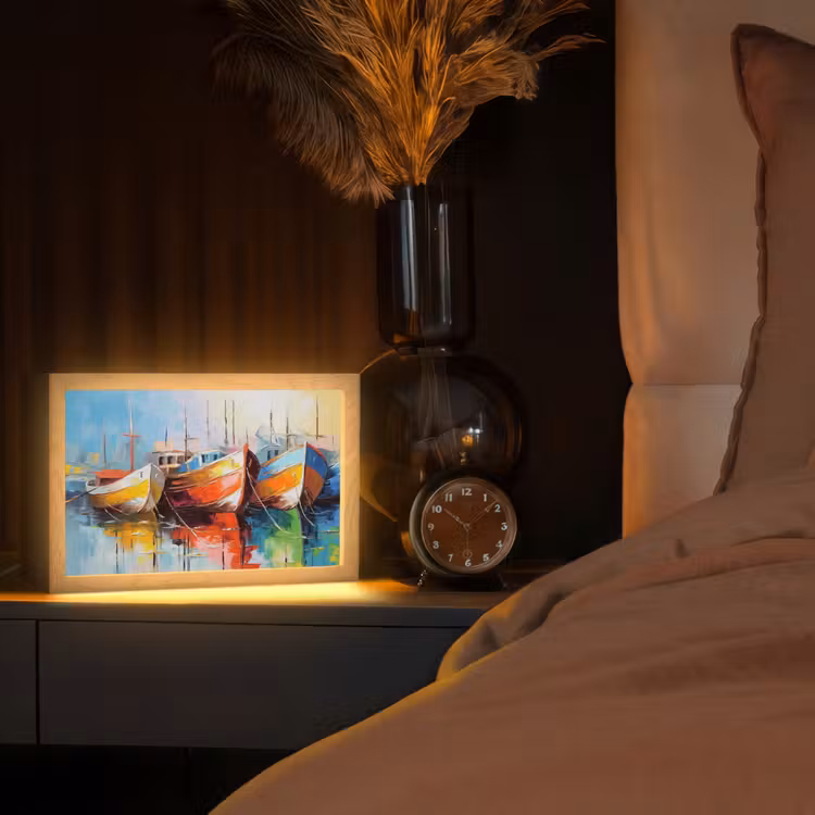 Boten - Kunst - Kleuren - Schilderij Light Box met kabel (Tafellamp) klein -sfeer1