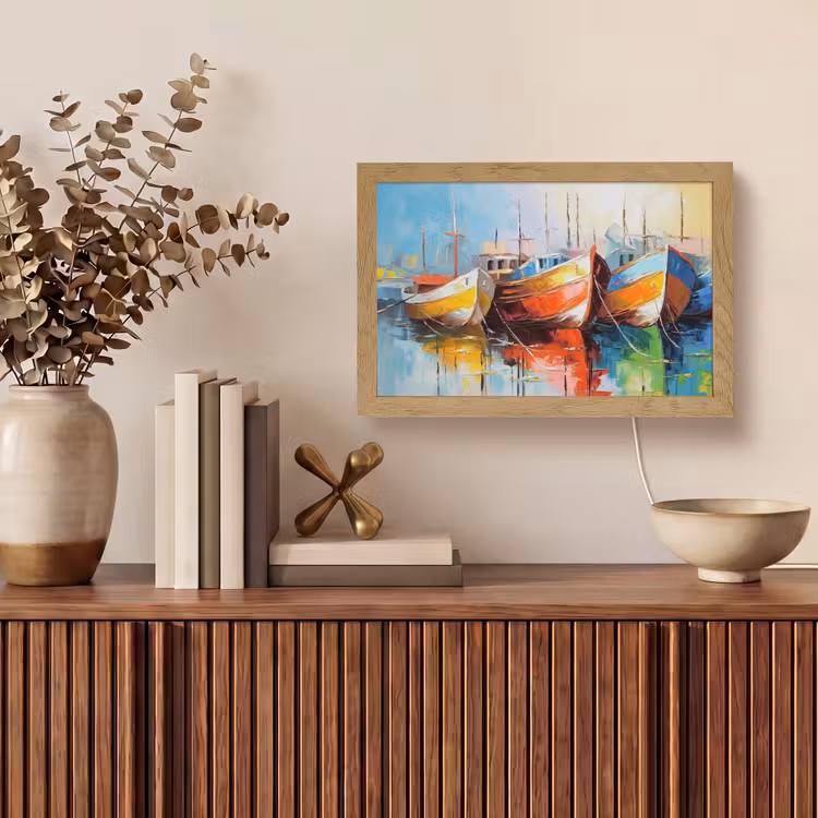 Boten - Kunst - Kleuren - Schilderij Light Box met kabel (Tafellamp) klein -sfeer2
